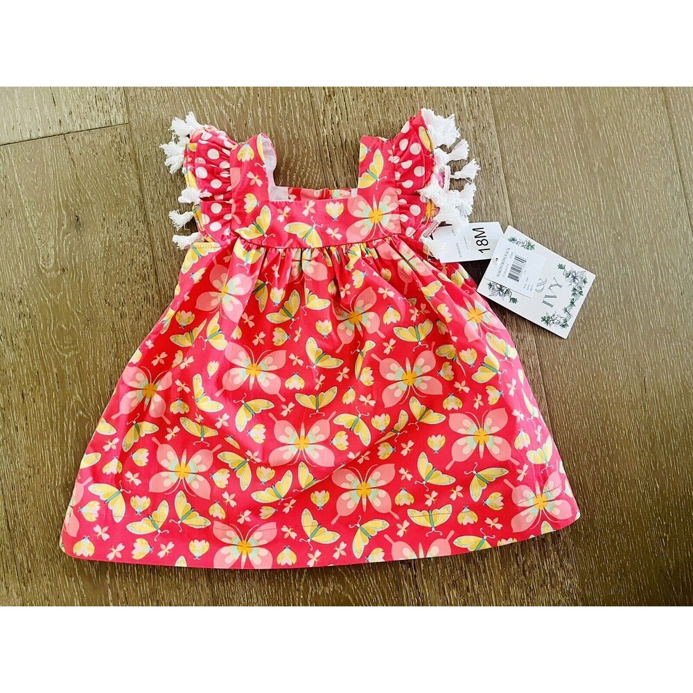 NEW Baby Toddler Girls 2 Piece Iris & Ivy Pom Easter Dress Set Summer Sz 18 mo